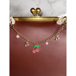 Pink Cherry Bag Purse Charm Novelty Chain Strap Baby & Hot Pink Cherries